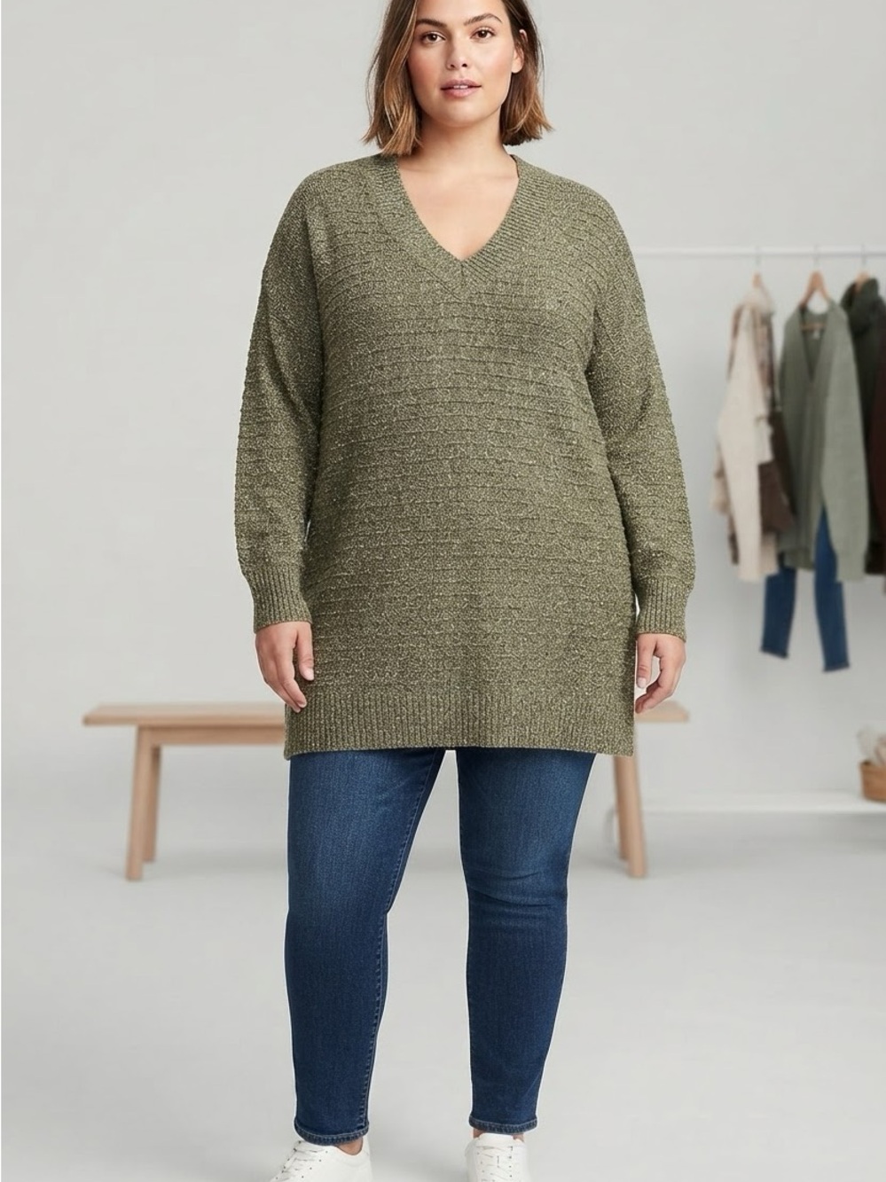 Old Navy Olive Green V-Neck Sweater Tunic